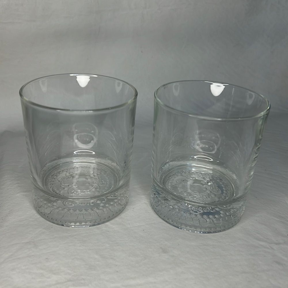 Crown Royal Rocks Glasses 8 Ounces Each 3 In Round 3 3/4!Tall Set Of 2 Stamped